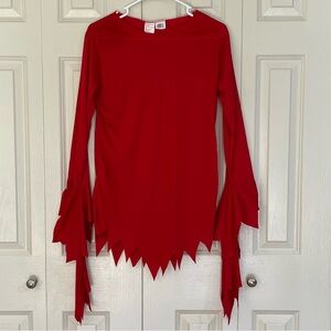 Red Shredded Fringed Halloween Dress/Shirt Red and Black Hooded Cape, Headband